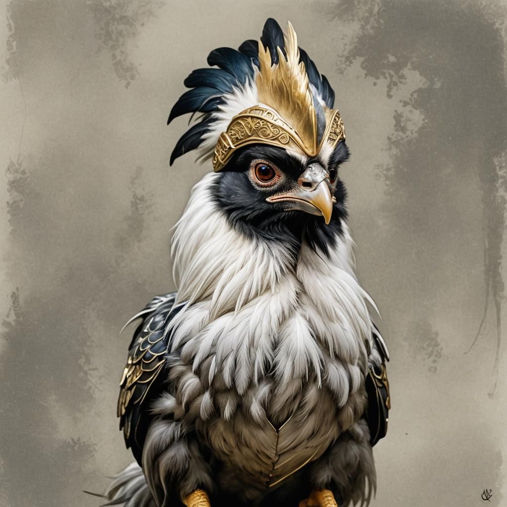 Silkie Chicken with Loki Helmet in Cartoon Style