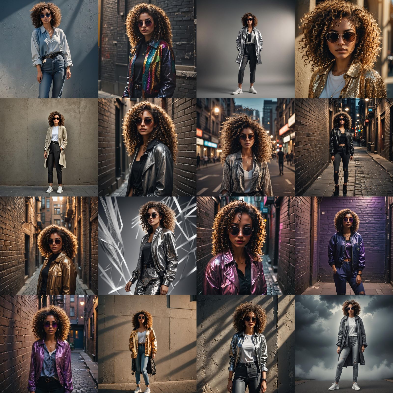 Fashionable Woman with Curly Hair and Shades