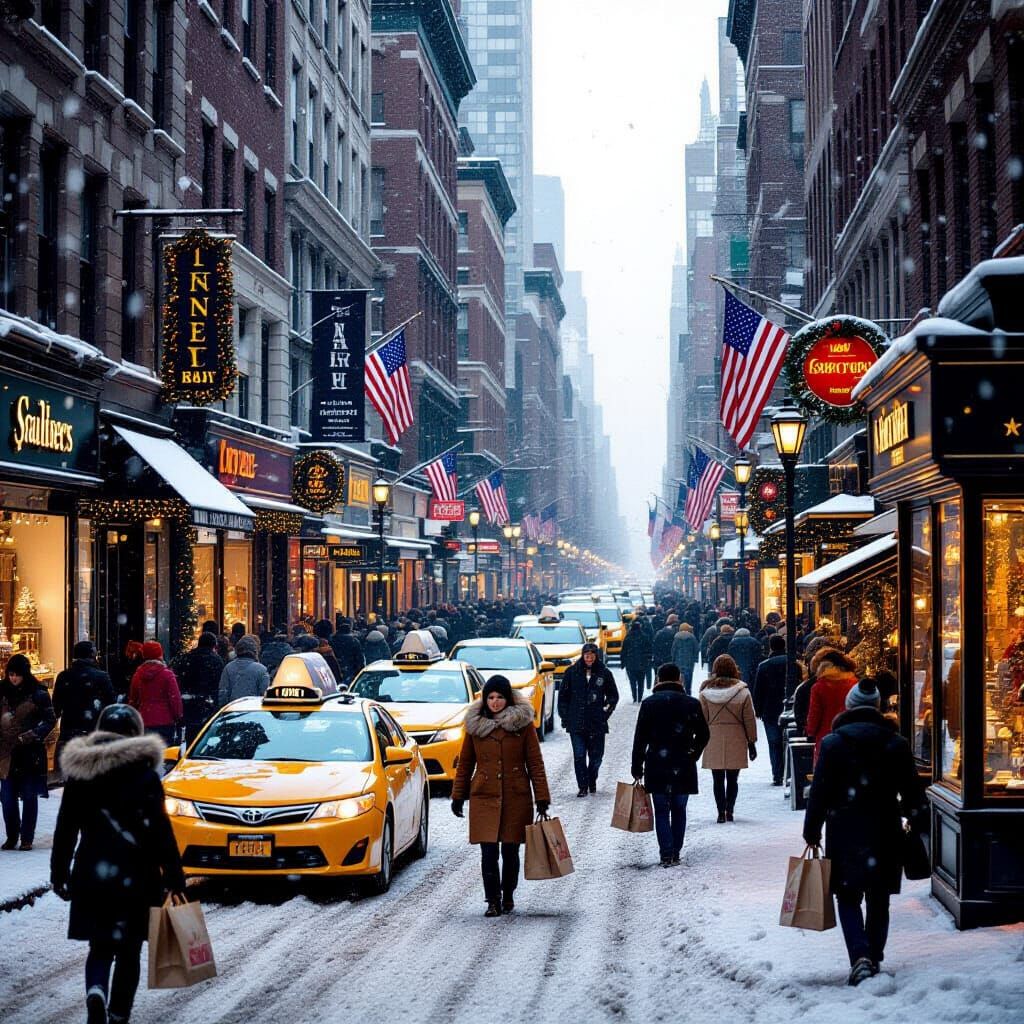 Snowy Christmas in NYC with Golden Hour Light