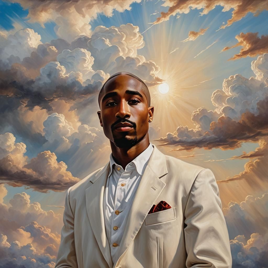 Tupac Shakur in Heaven: Romantic Realism Oil Painting