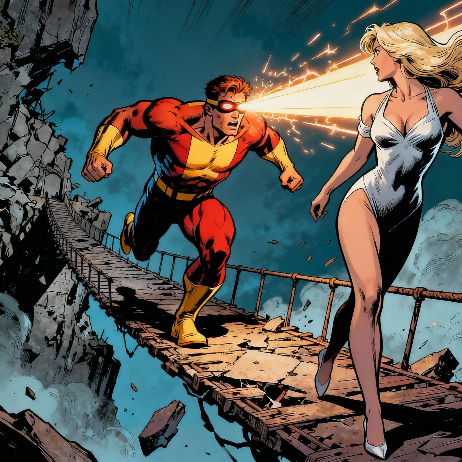 Cyclops Rushes to Save Emma Frost on Crumbling Bridge Comic ...