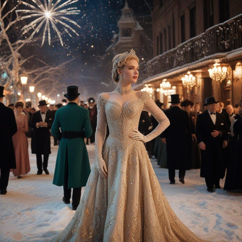 Elegant Victorian Woman Celebrates New Year's Eve in Opulent...