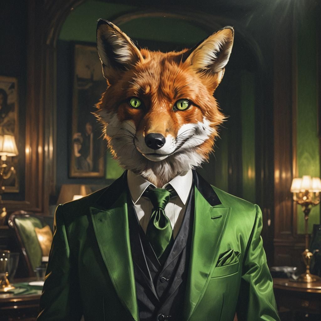 Dapper Fox Portrait in Tuxedo: Cinematic Concept Art