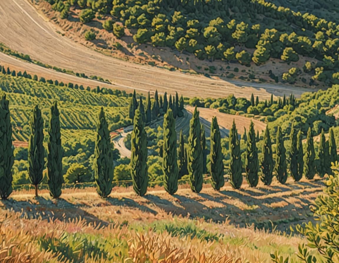 Scenic French Countryside Highway in Anime Style