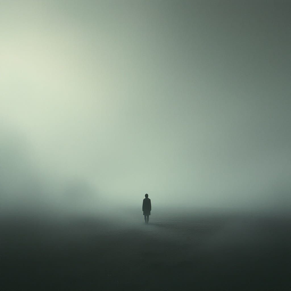 Ethereal Figure in a Blank Misty Landscape