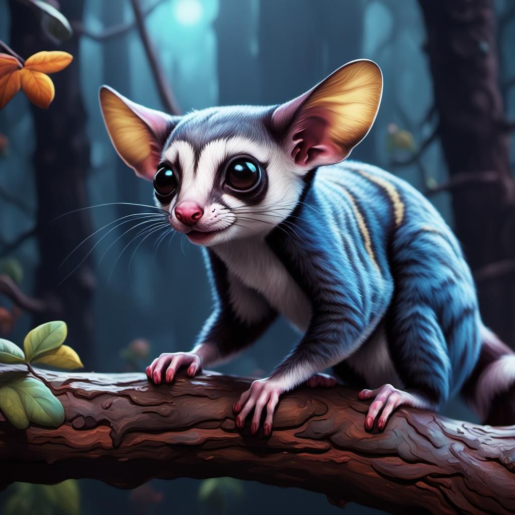 Fantastical Sugar Glider Matte Painting in Deep Color