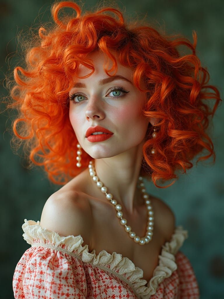 Elegant Woman with Pearl Hair, in Art Nouveau Style