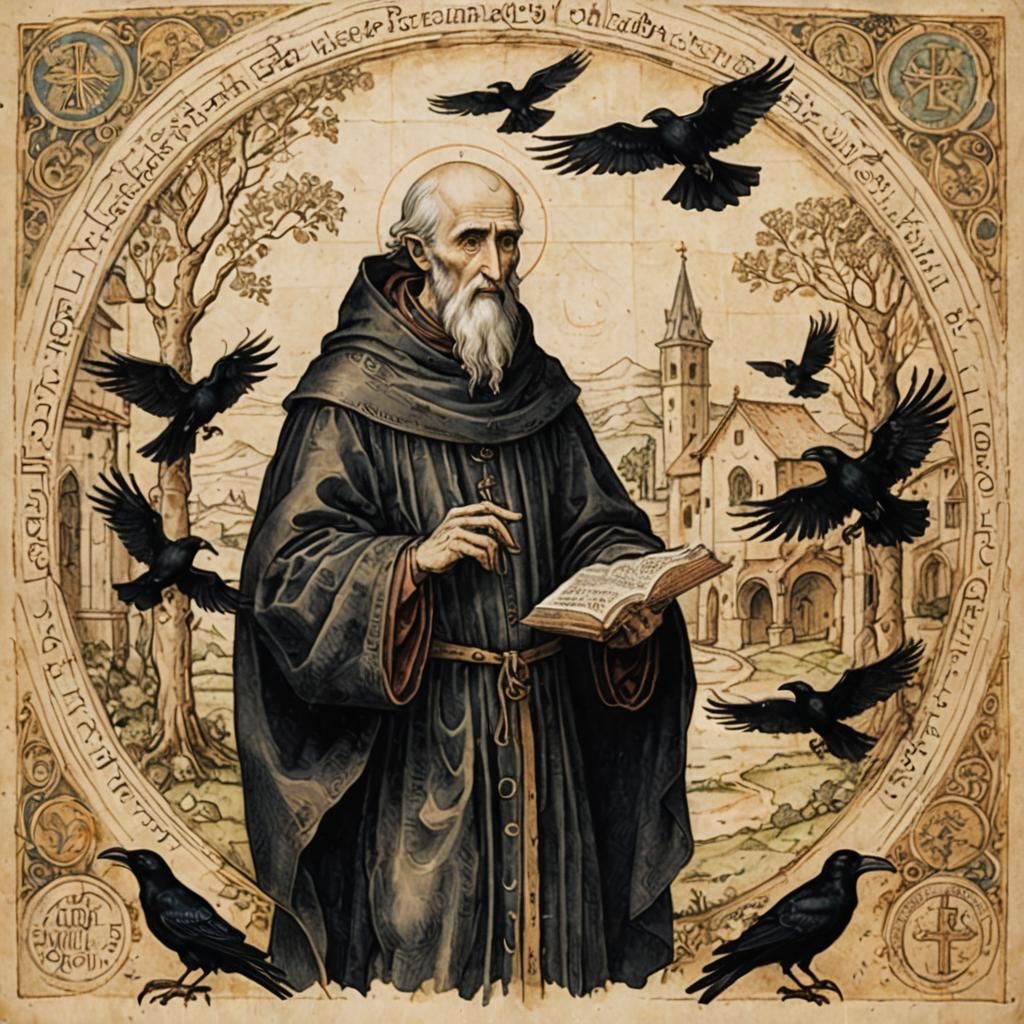 Saint Benedict: Renaissance-Style Parchment Drawing