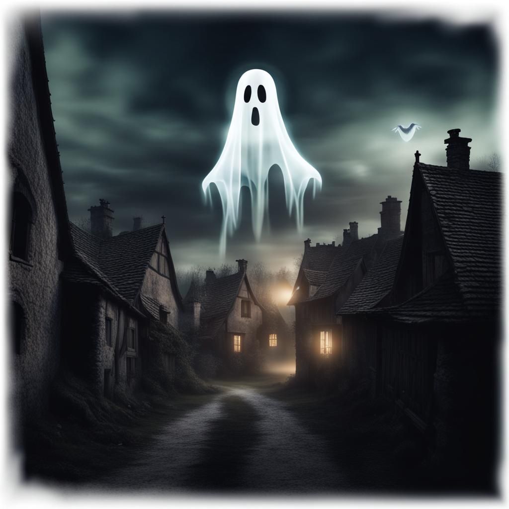 Ghostly Apparition Over Halloween Village