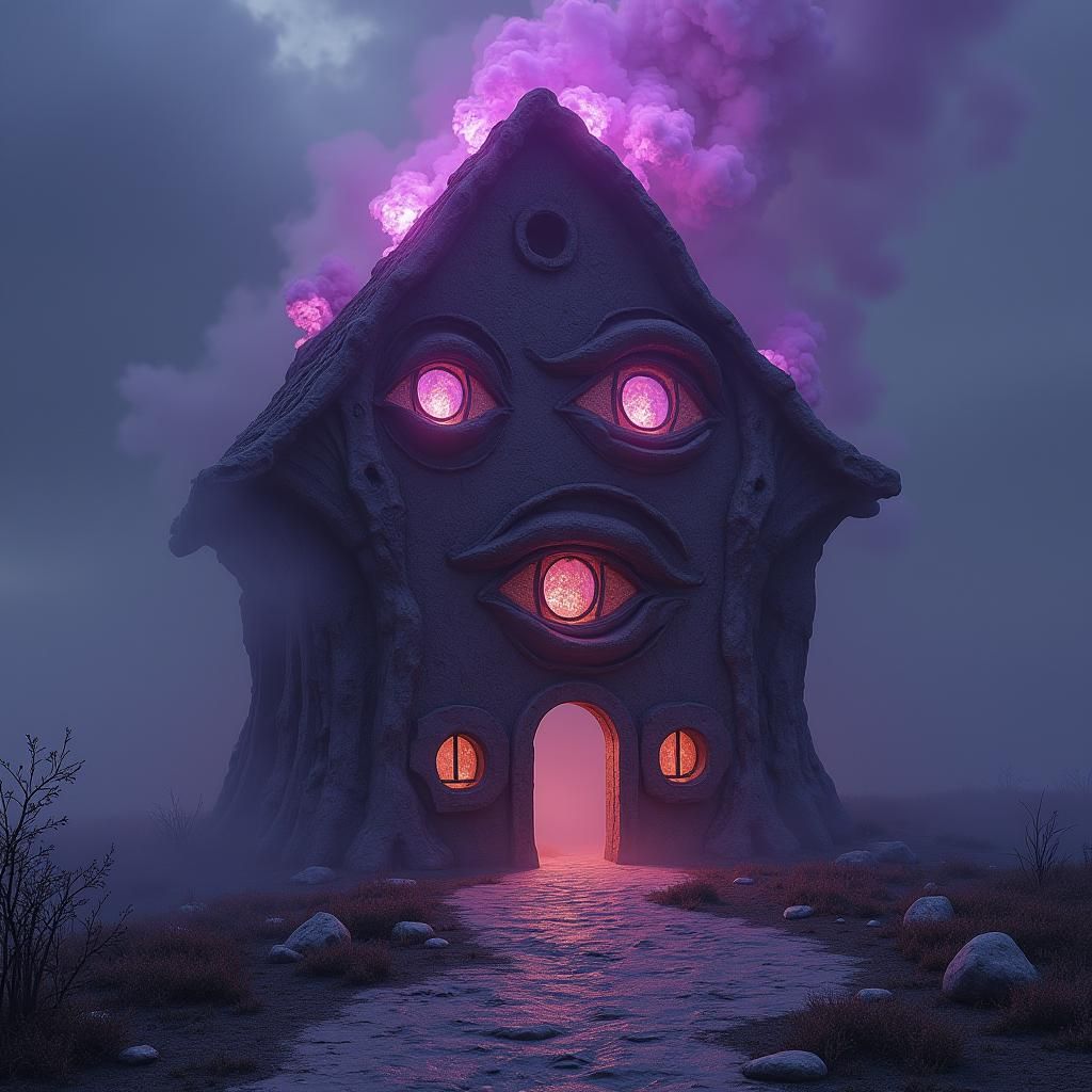 Ancient House of Eyes with Lilac Flames