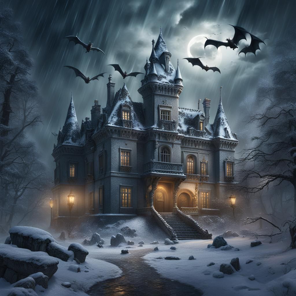 Surreal Haunted Castle with Crocodile, Digital Art