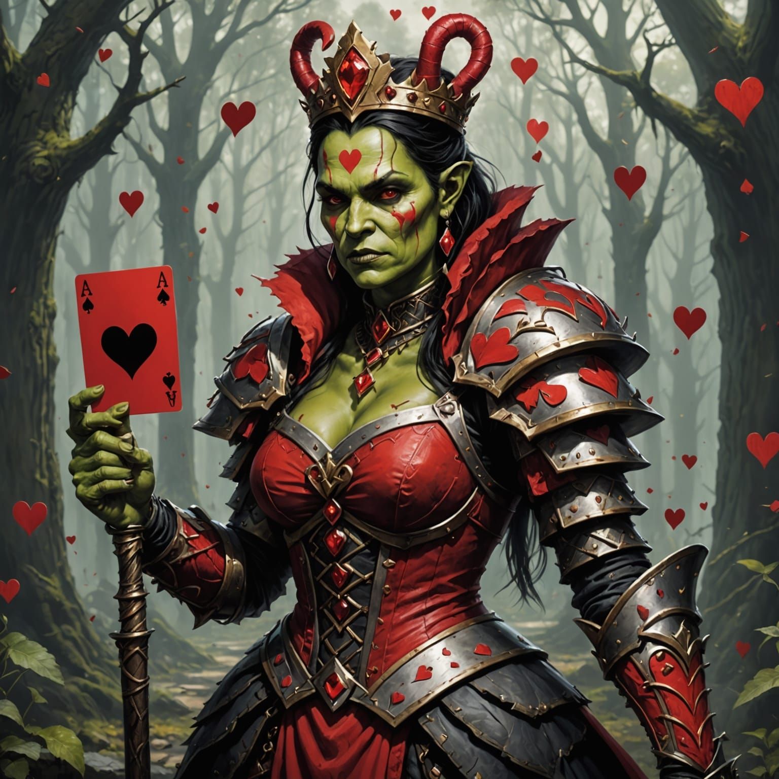Orc Queen of Hearts Fantasy Portrait