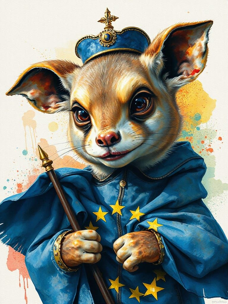 Whimsical European Flag Bearer in Opulent Washed Watercolor