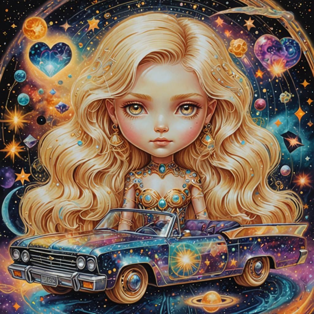 Holographic Astral Illustration of Blonde Figure
