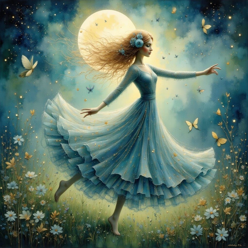 Moon Dancer in Radiant Garden, Painterly Style