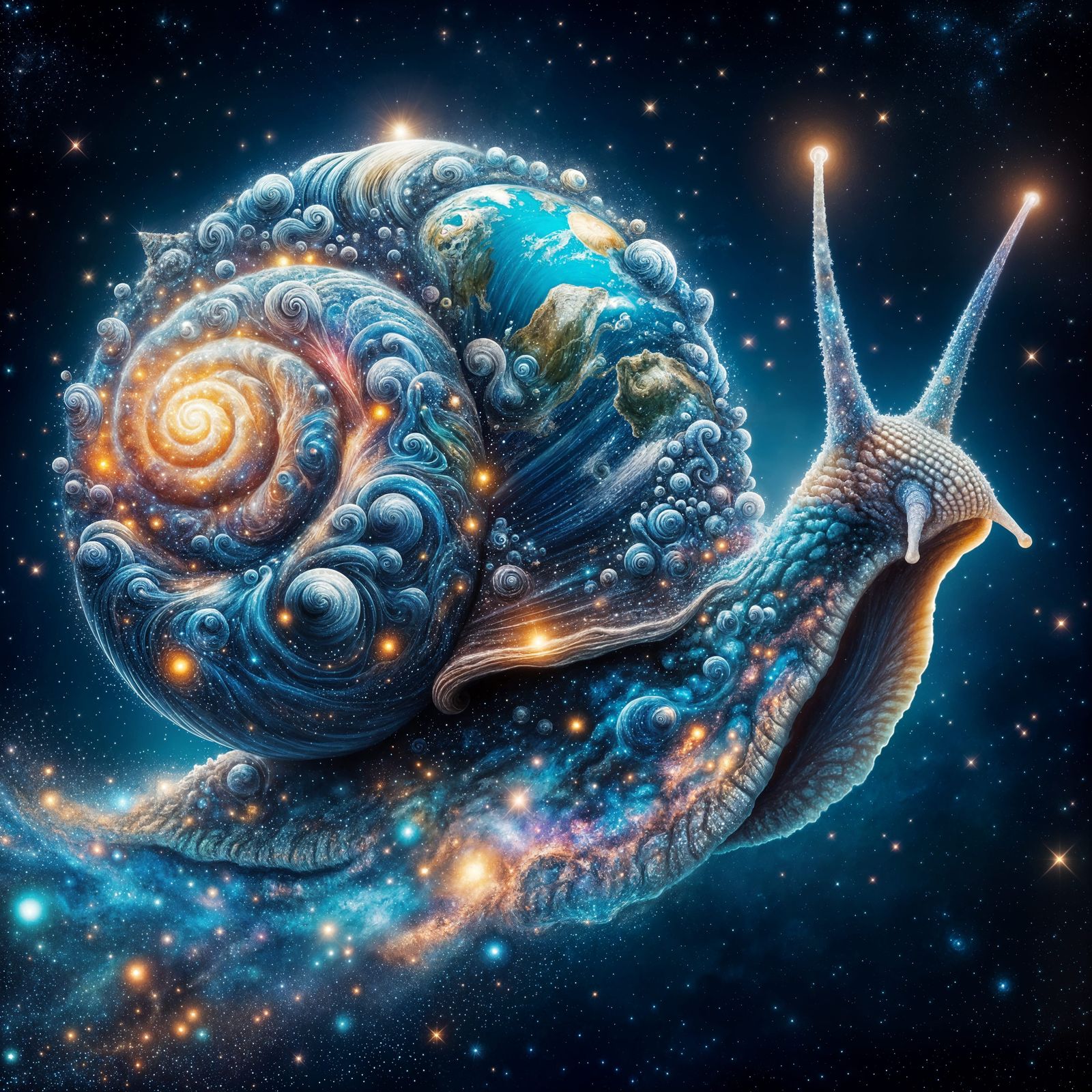 Cosmic Snail: A Galactic Dreamscape in Photorealism