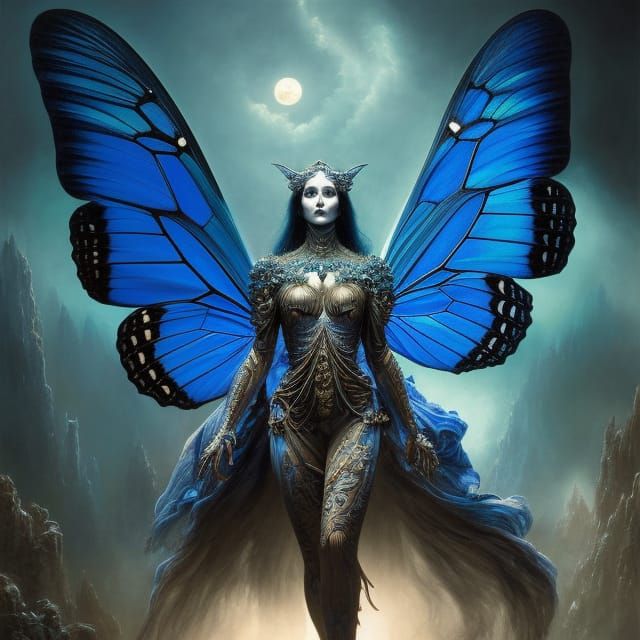 Hyper-Realistic Night Terror with Butterfly Wings
