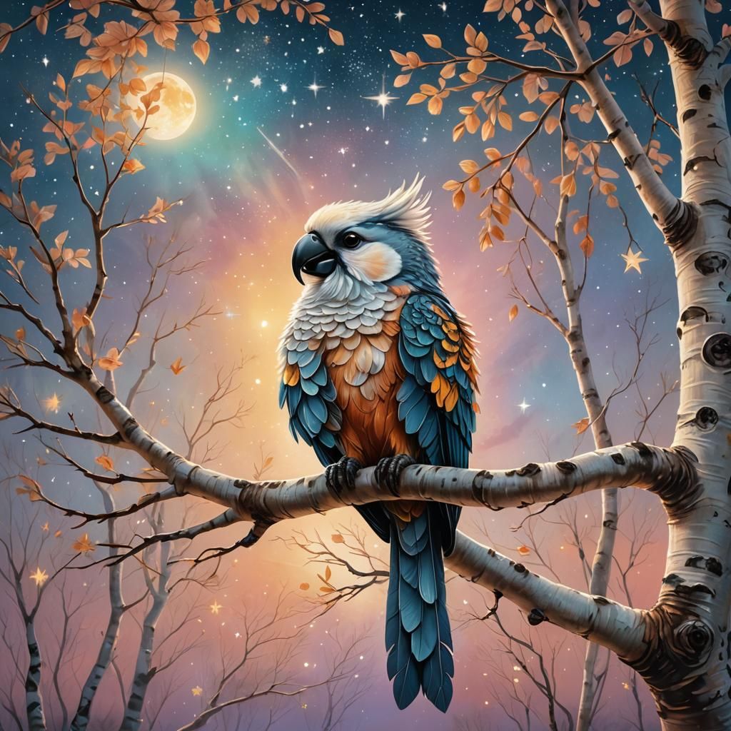 Cockatoo Sunrise Song: An Intricate Oil Painting