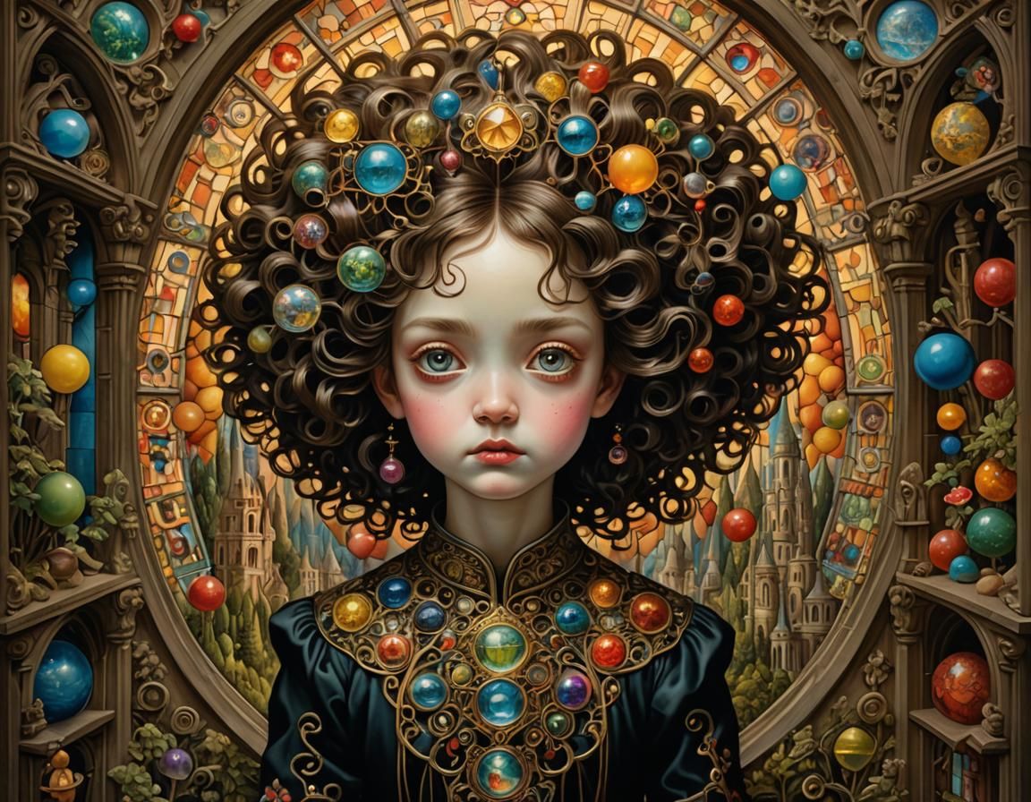 Stained Glass Alien Landscape in Anime Style