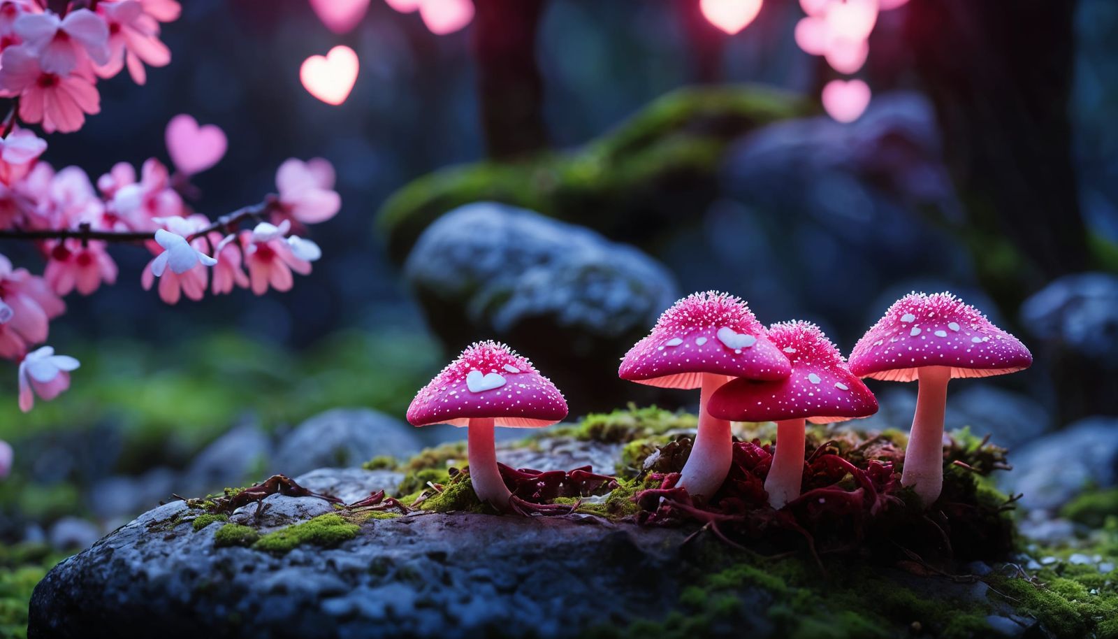 Pink Cherry Blossom Mushrooms at Sunrise