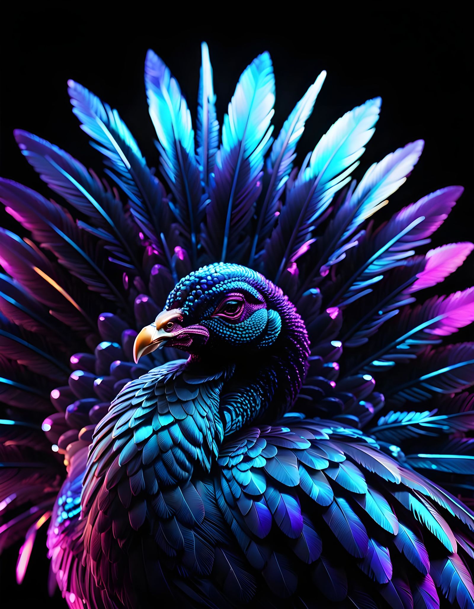 Glowing Crystal Turkey on Black Background