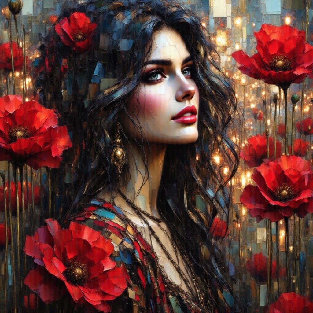 Woman in Rose Garden: Hyperrealistic Floral Beauty
