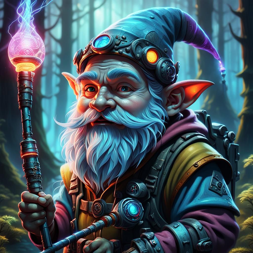 Fantastical Gnome Wields Cyberpunk Fishing Rod in Mystic For...