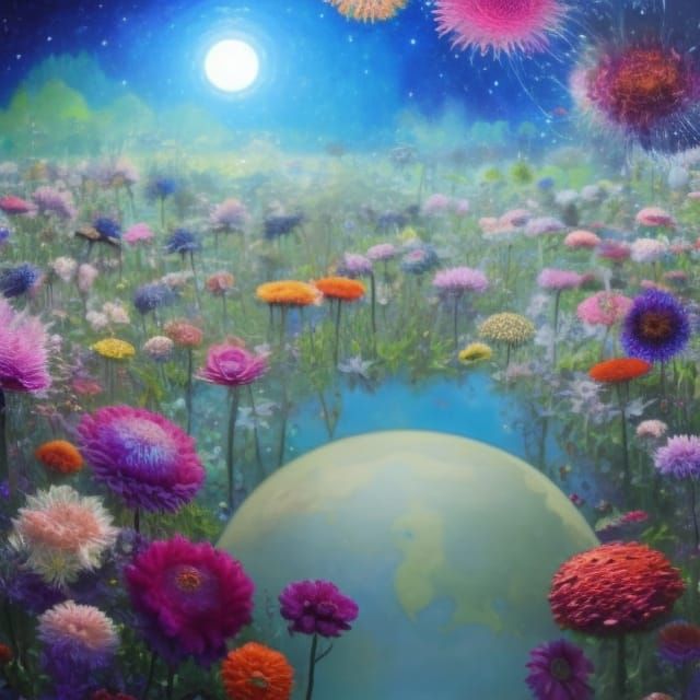 Crystal Flower Planet in Detailed Digital Painting