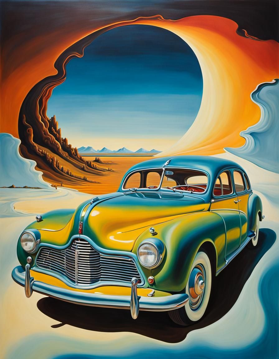 Surrealist Motor Car in Oil Painting Style
