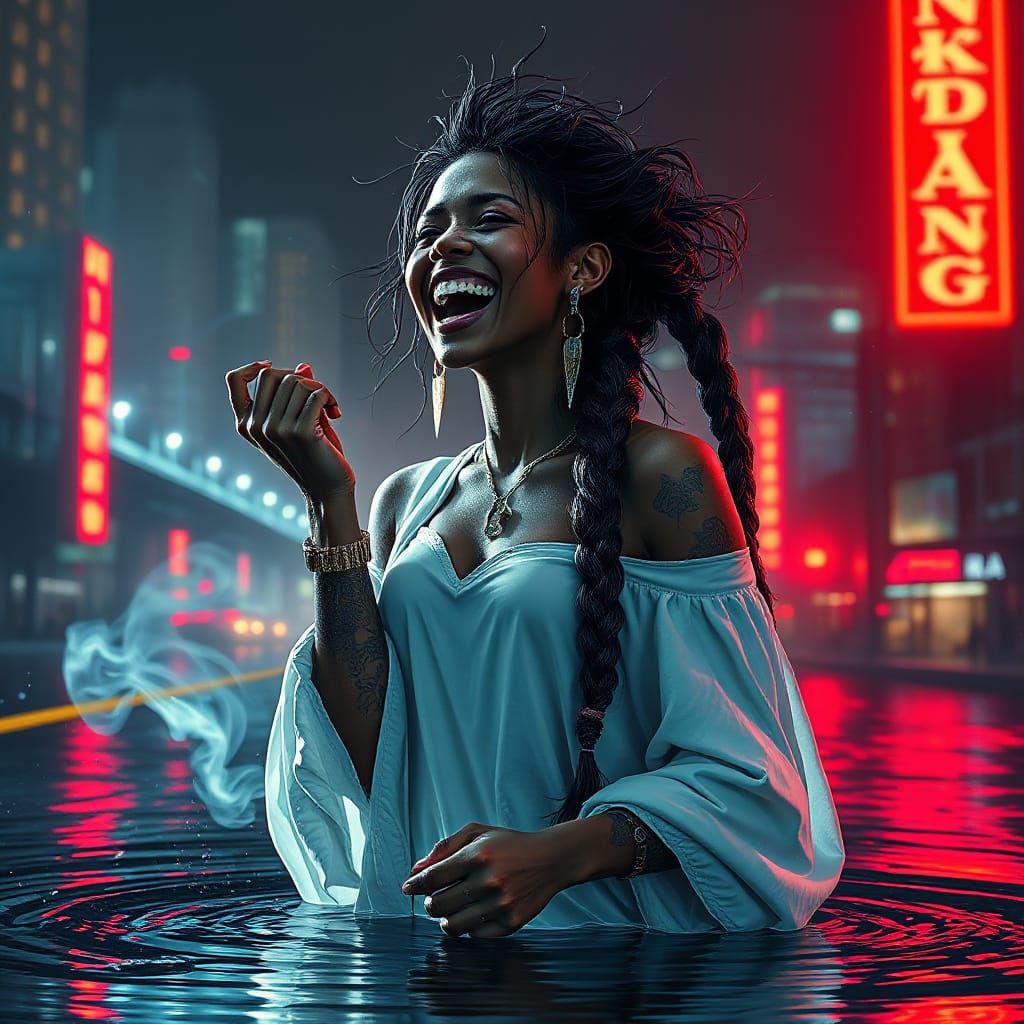 Dark Fantasy Goddess in Neon Splendor