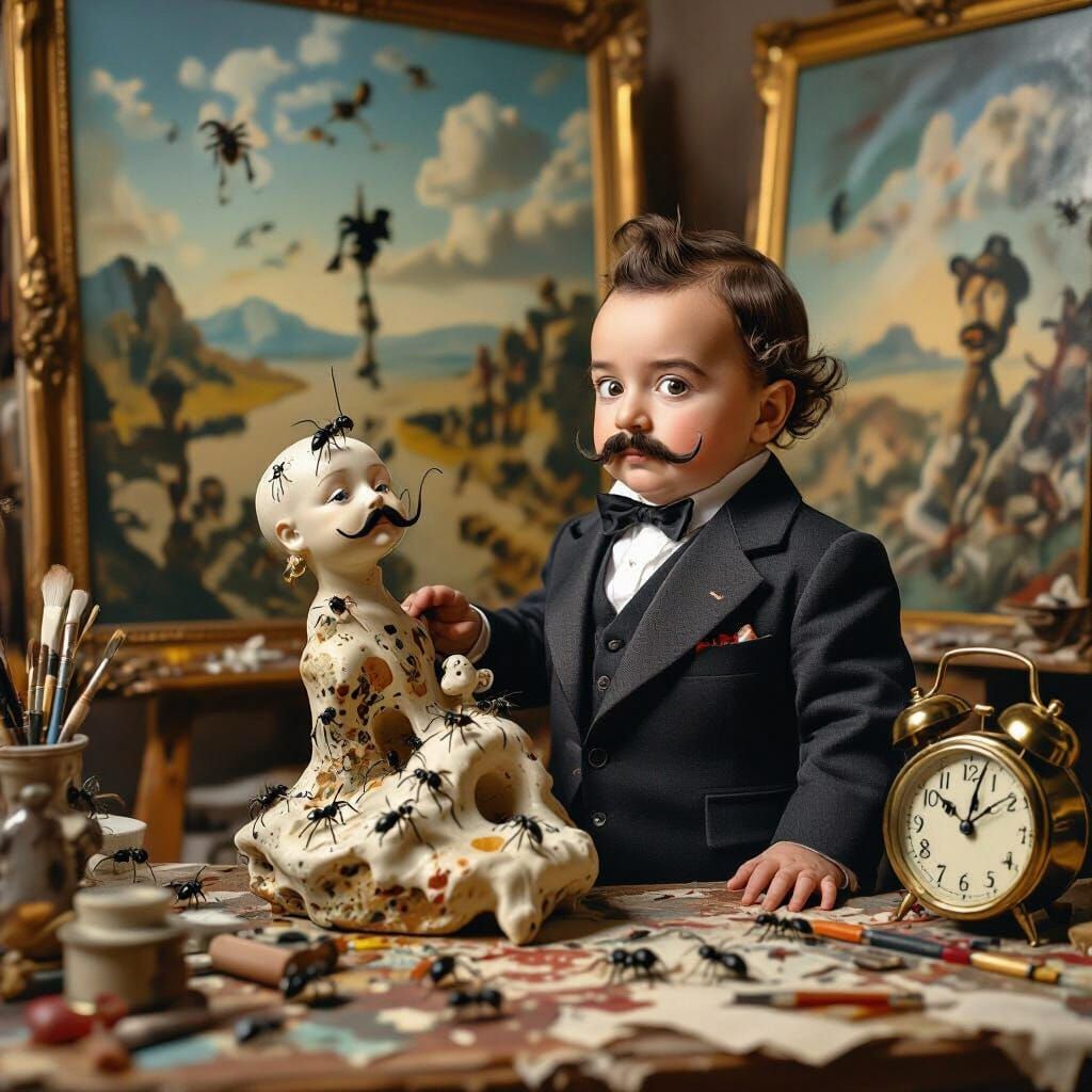 Baby Salvador Dali in Studio: Hyperrealistic Digital Art