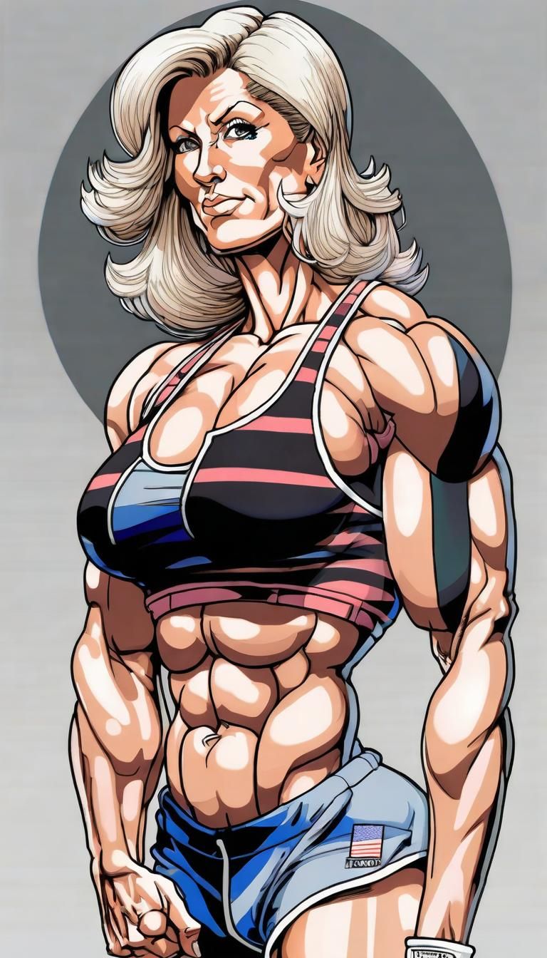 Anime Illustration of Female Bodybuilder in 80s Outfit