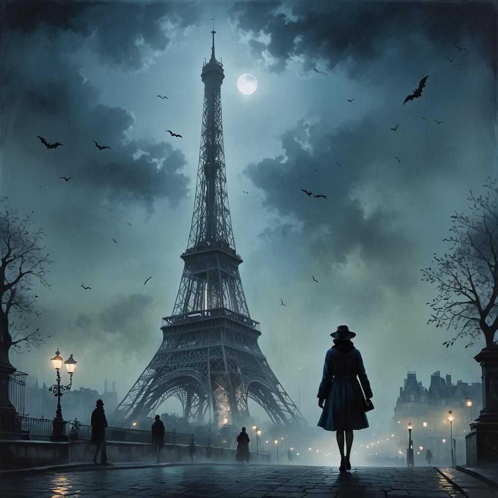 Mystical Night Scene of Eiffel Tower in Paris