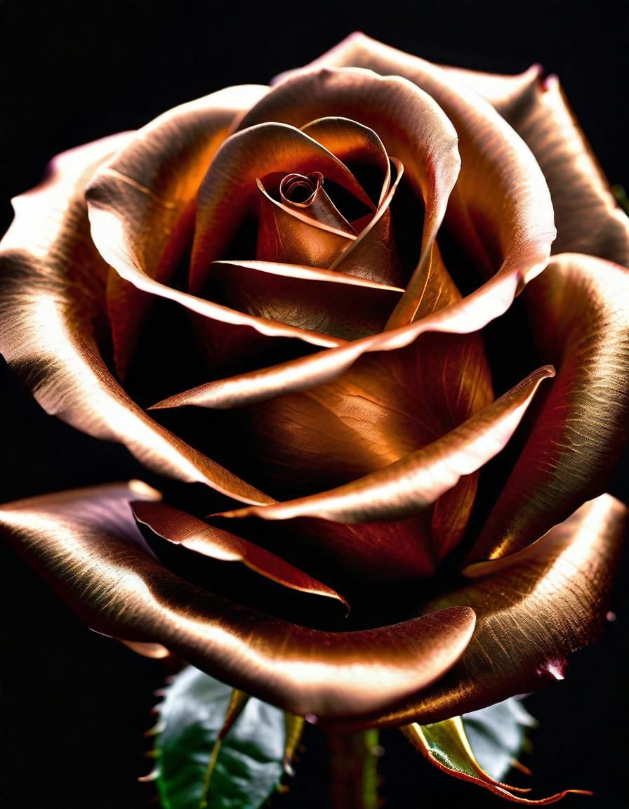 Hyperrealistic Bronze Rose with Stem in HDR
