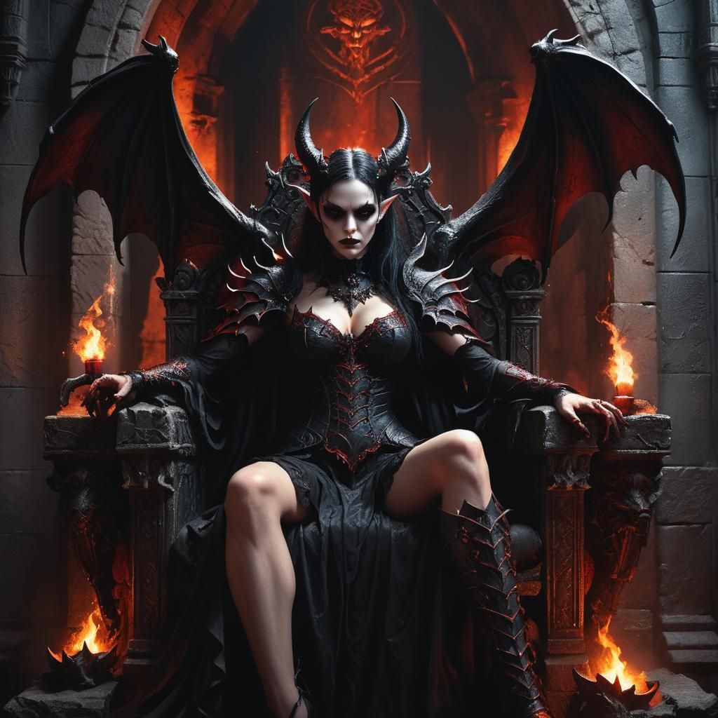 Gothic Demon Woman Reigns from Ornate Throne