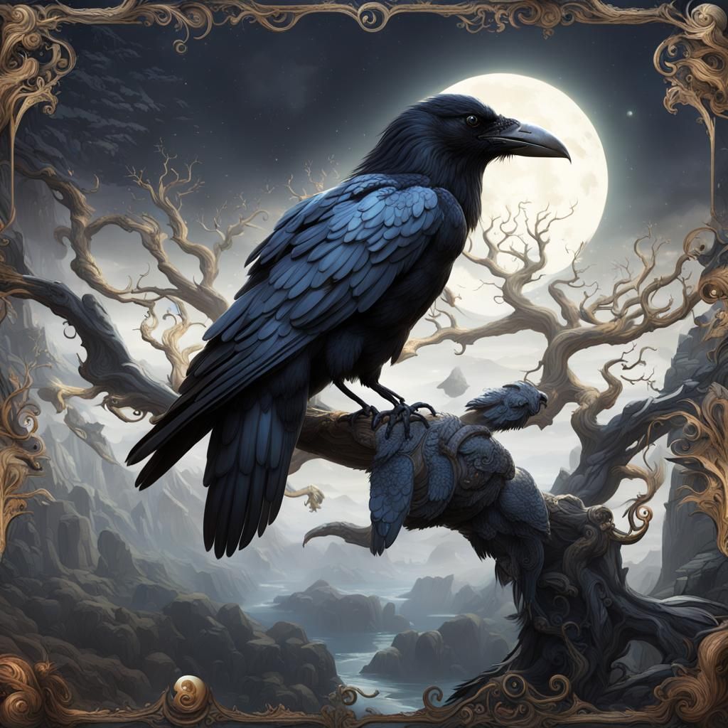 Raven with Pearl: Detailed Matte Painting