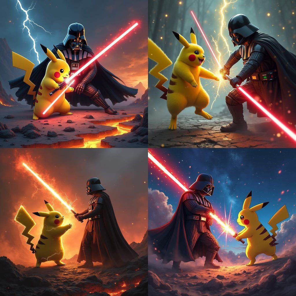 Pikachu Battles Darth Vader With Light Sabers