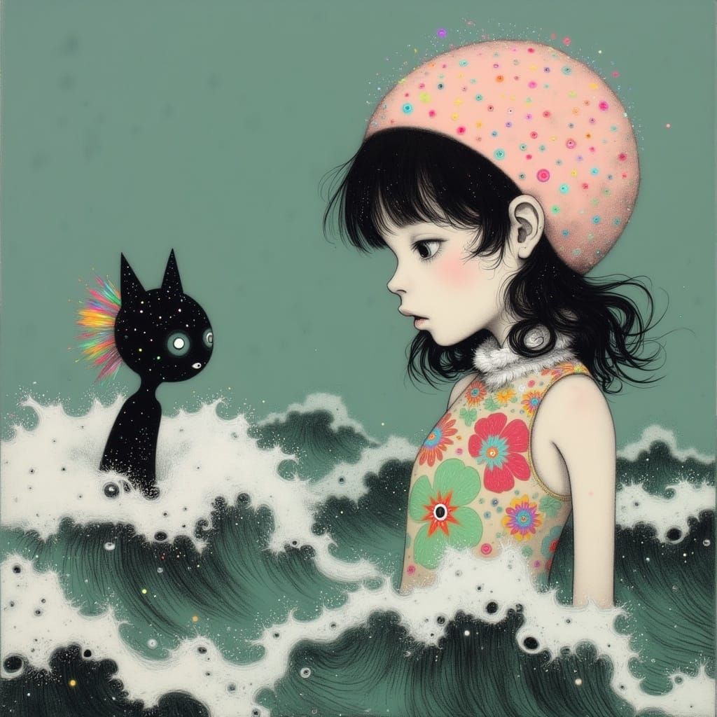 Surreal Portrait of a Young Woman in a Vintage-Inspired Swim...