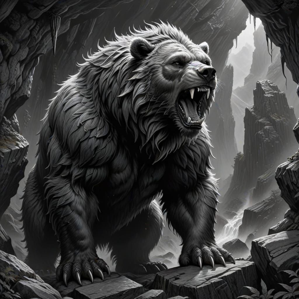 Majestic Cave Bear in Classic Fantasy Line Art Style