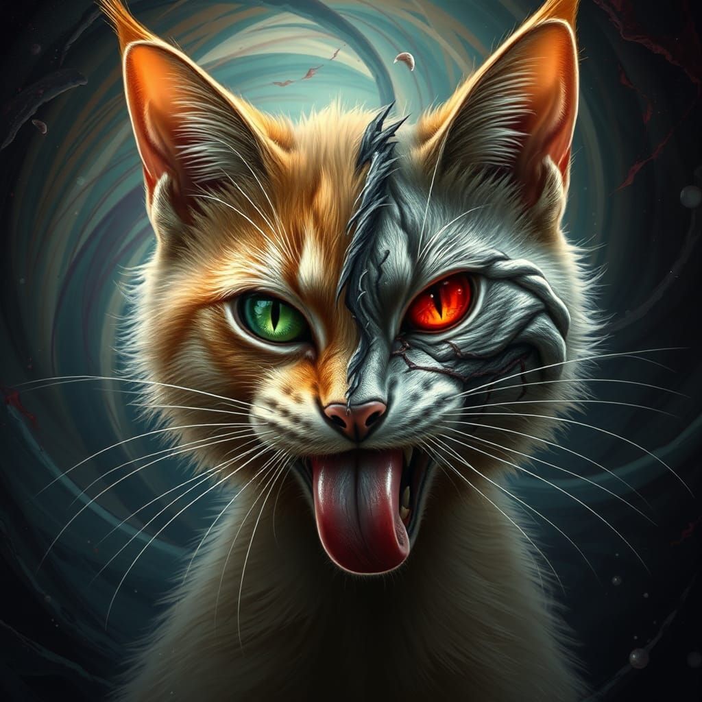 Dichotomous Feline: Angelic and Demonic Visage