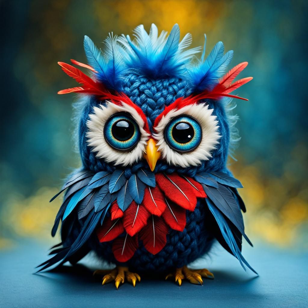 Cute Baby Owl with Googly Eyes in Whimsical Scene