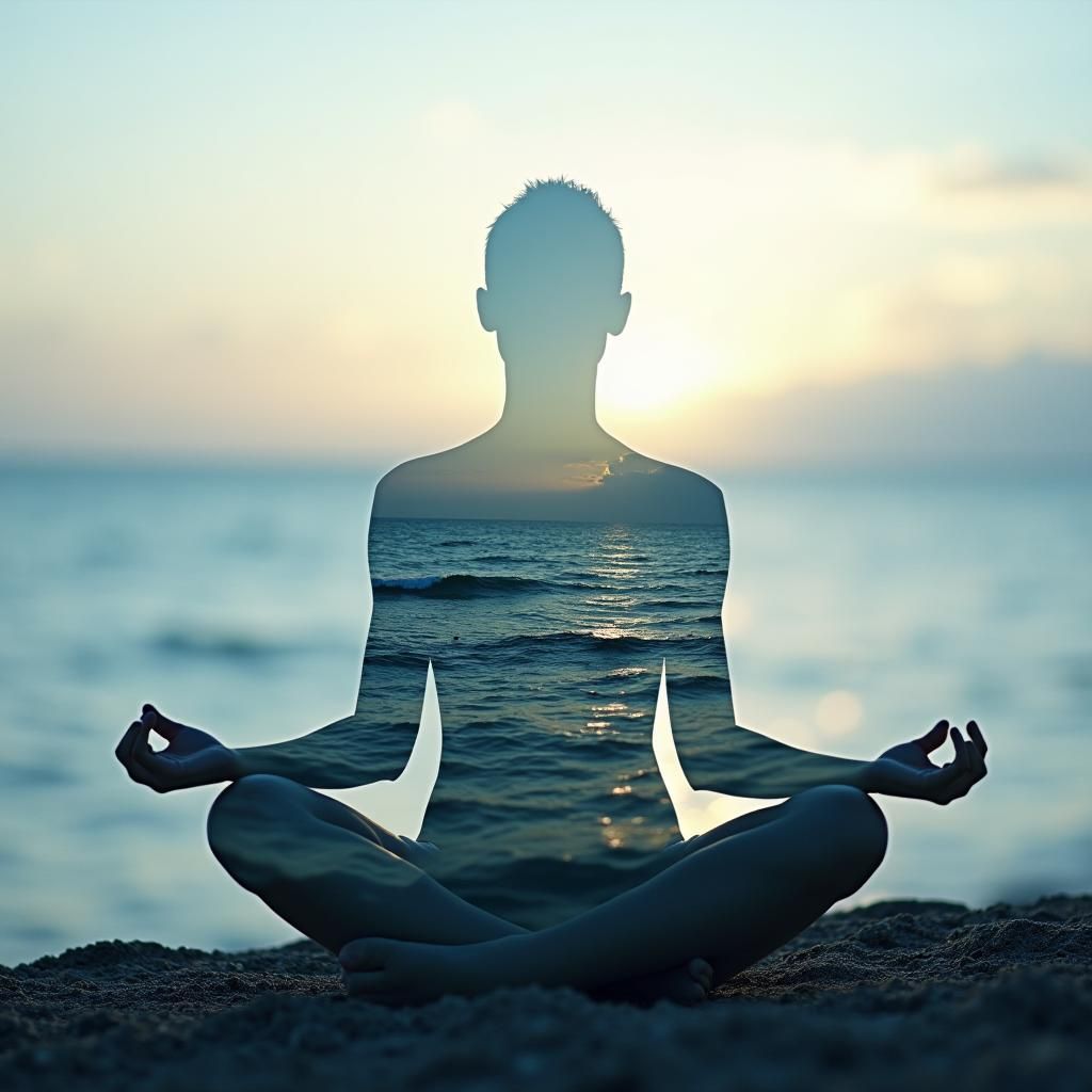 Meditating Silhouette with Calm Ocean View