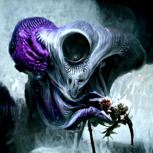 Horrific Purple Alien Flower, Dark Fantasy Art