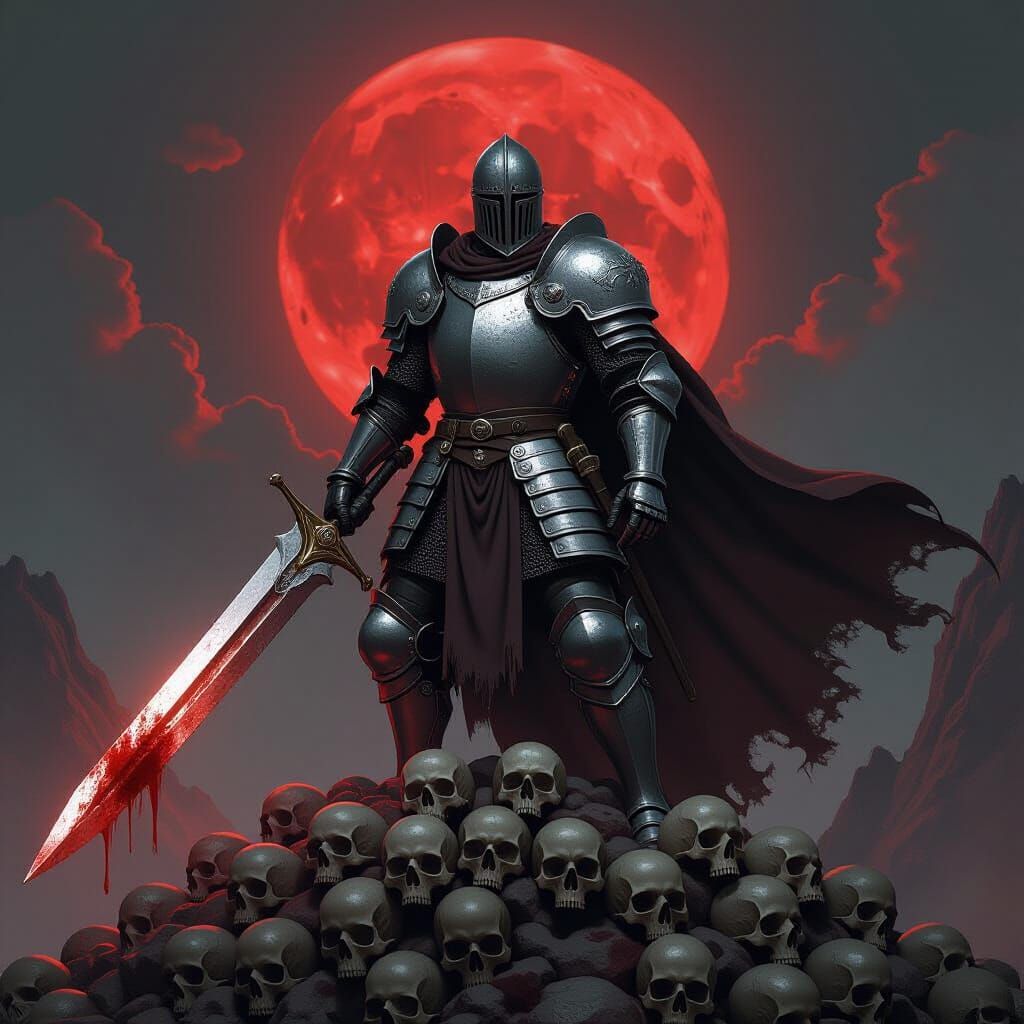 Blood Moon Knight on Mountain of Skulls