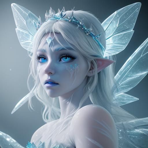 Icy Princess Sculpture with Dragonfly Wings, 3D Render