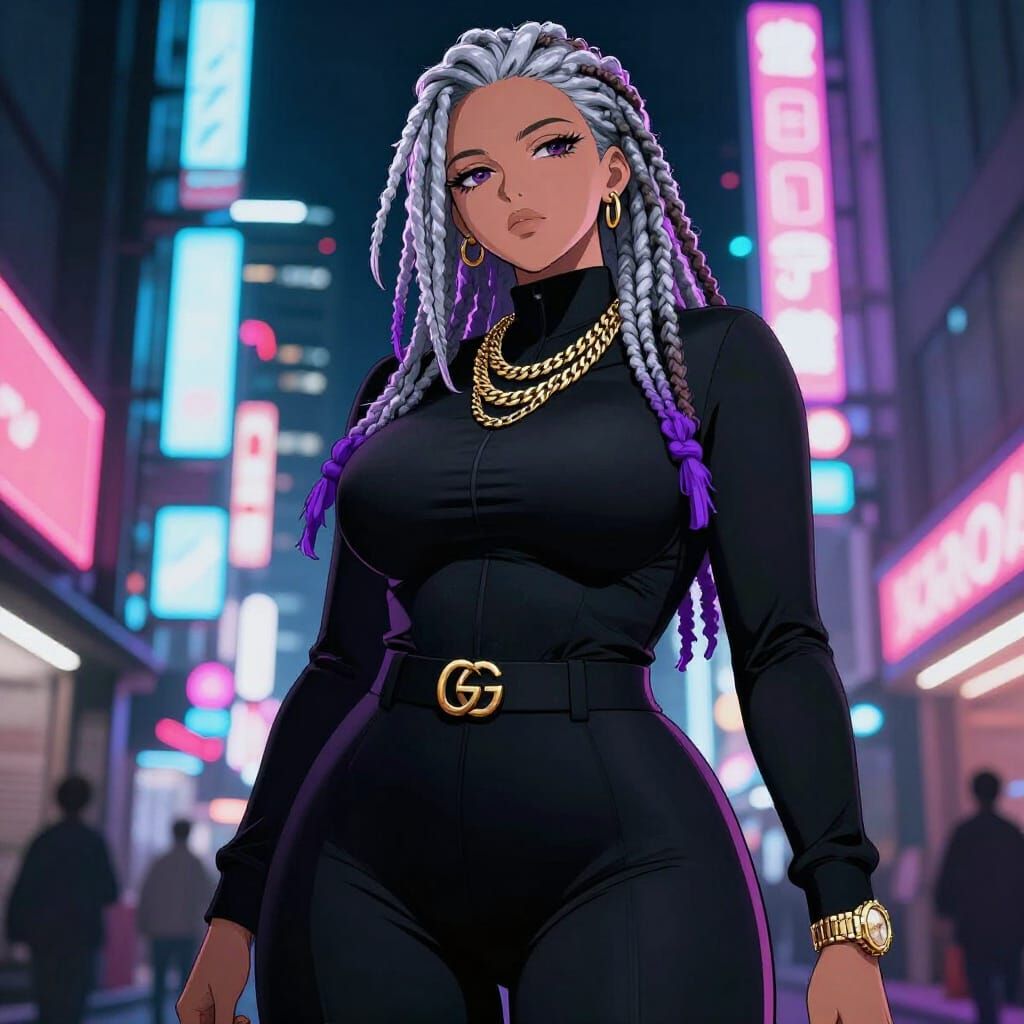 Anime Woman in Neon Tokyo Street