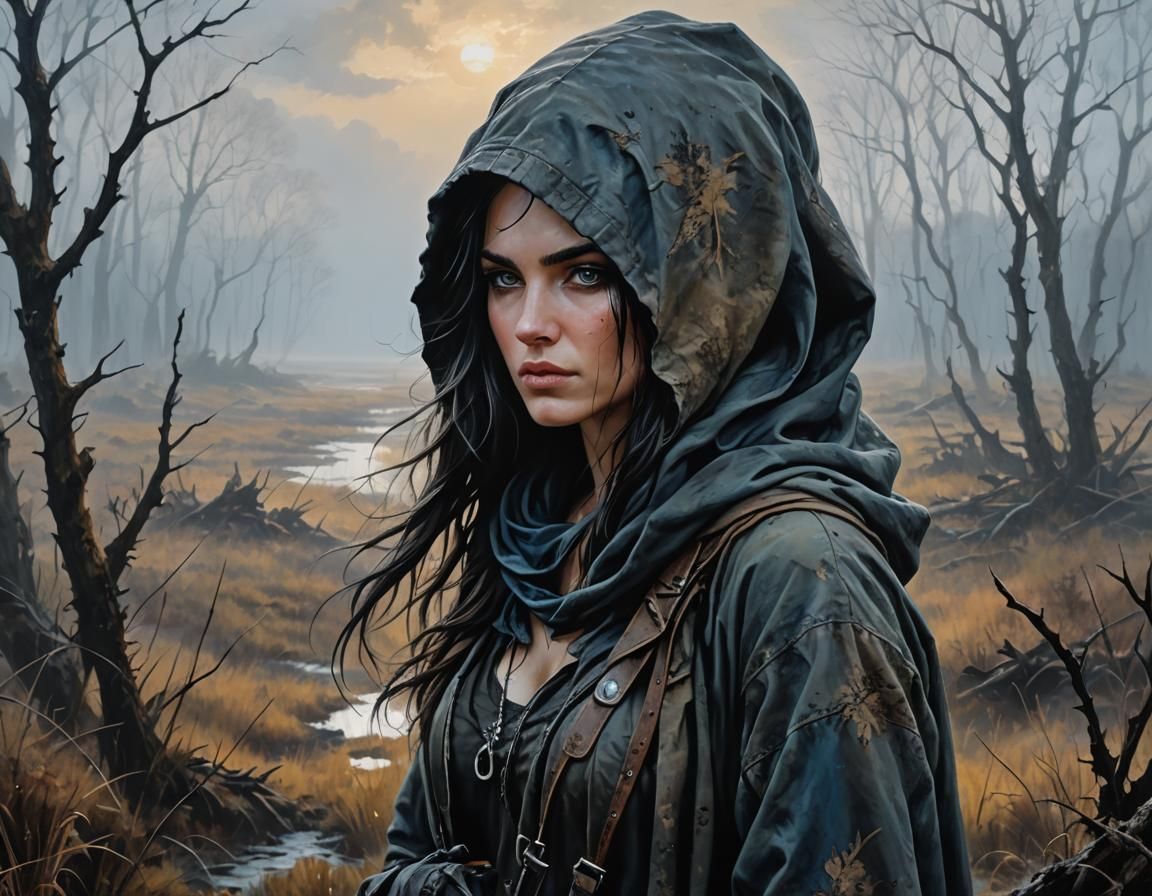 Swamp Woman in Post-Apocalyptic Acrylic Painting