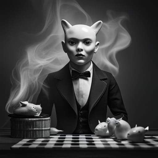 Creepy Noir Photo of Porcelain Demon Doll