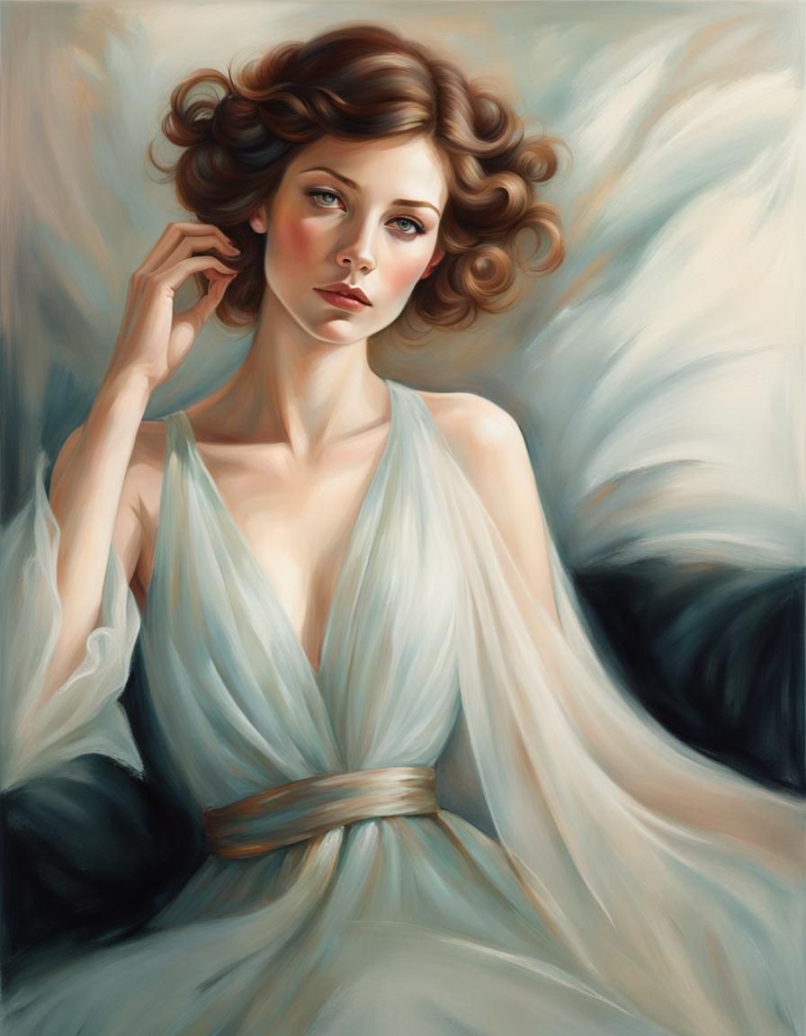 Ethereal Portrait of Woman in Watercolor Splash Art