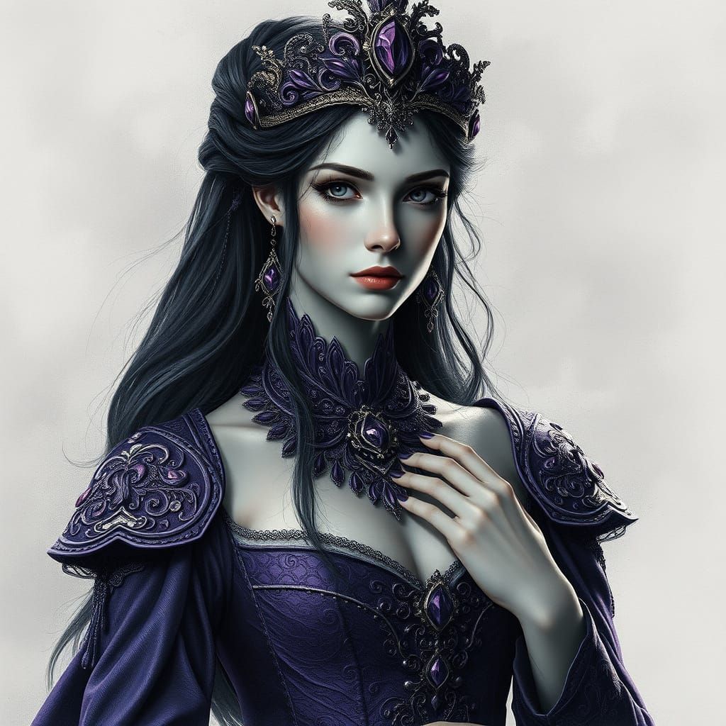 Ethereal Medieval Princess in Charcoal Drawing Style